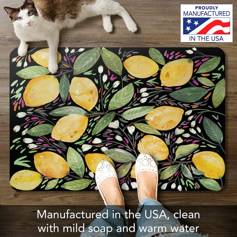 Highland Home Lemony 30” x 20” Decorative Vinyl Comfort Floor Mat Manufactured in The USA, Waterproof, Easy to Clean - 30x20