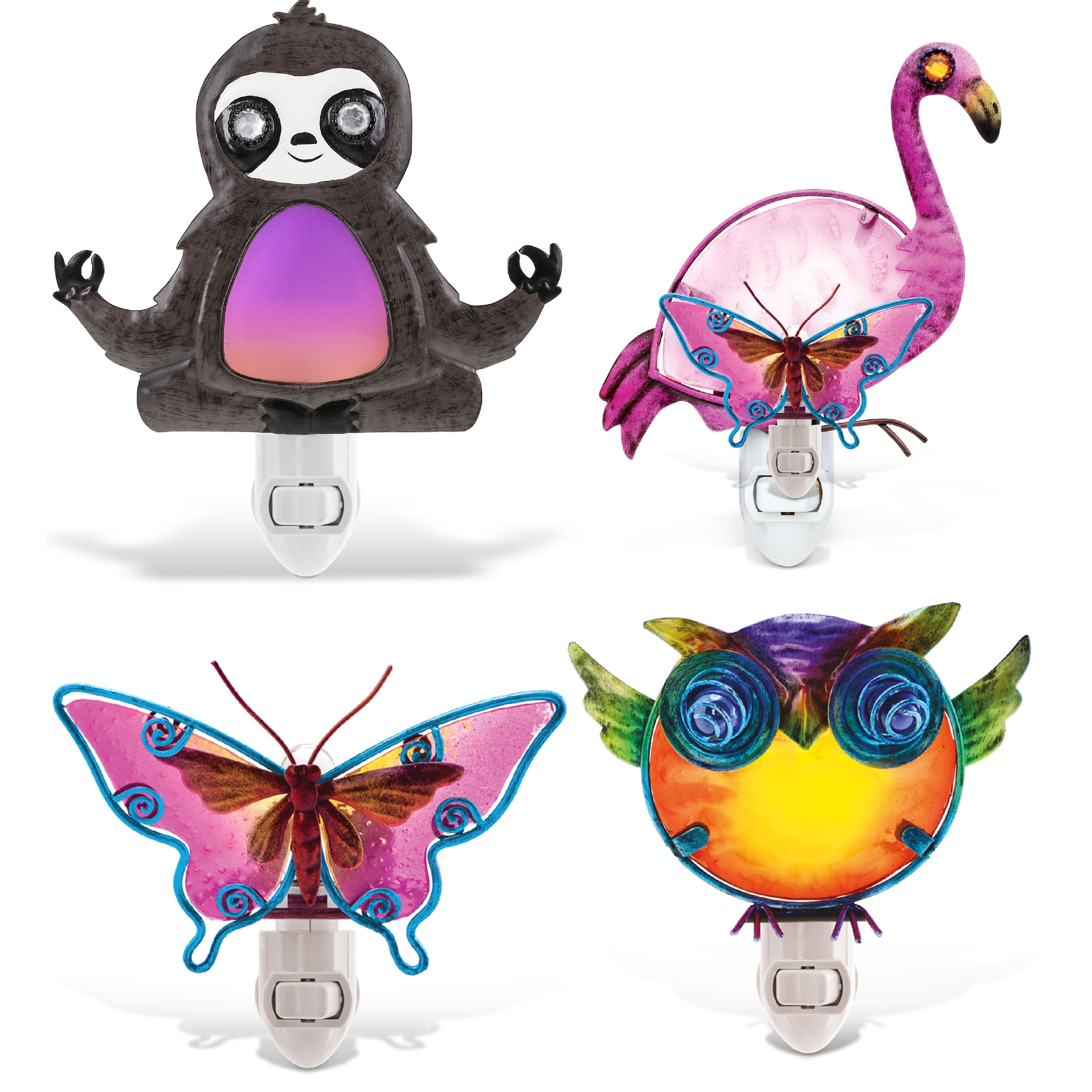 CoTa Global Wildlife Nightlights – Butterfly, Owl, Flamingo, Sloth - 6"D x 2.2"W x 6.5"H
