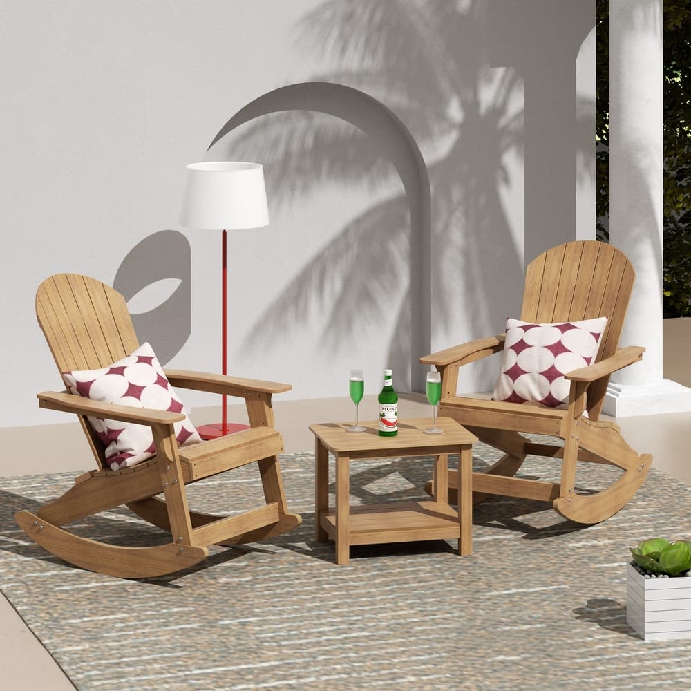 Vineyard HIPS Outdoor Eco-Friendly All Weather Seashell Rocking Adirondack Chairs with Side Table (3-Piece Set)