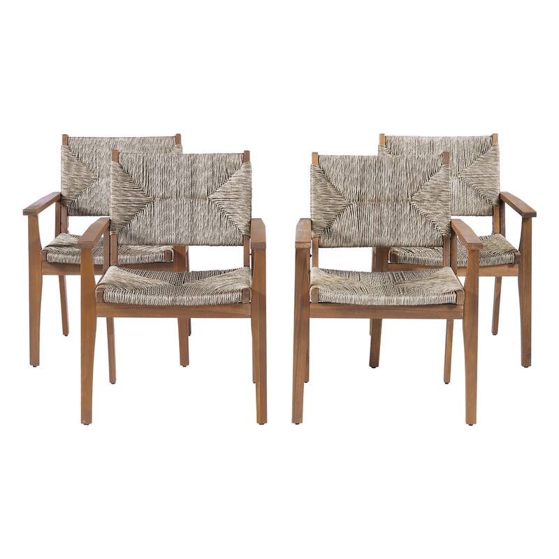 Christopher Knight Home - Estra 5-Piece Outdoor Dining Set with 4 Handwoven Wicker Chairs and Round Acacia Wood Table