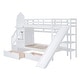 preview thumbnail 6 of 98, Bunk Bed Castle Playhouse Solid Wood Stairs Bed Frame with Storage Shelves & 2 Drawers, Children's Slide Bed with Guardrail