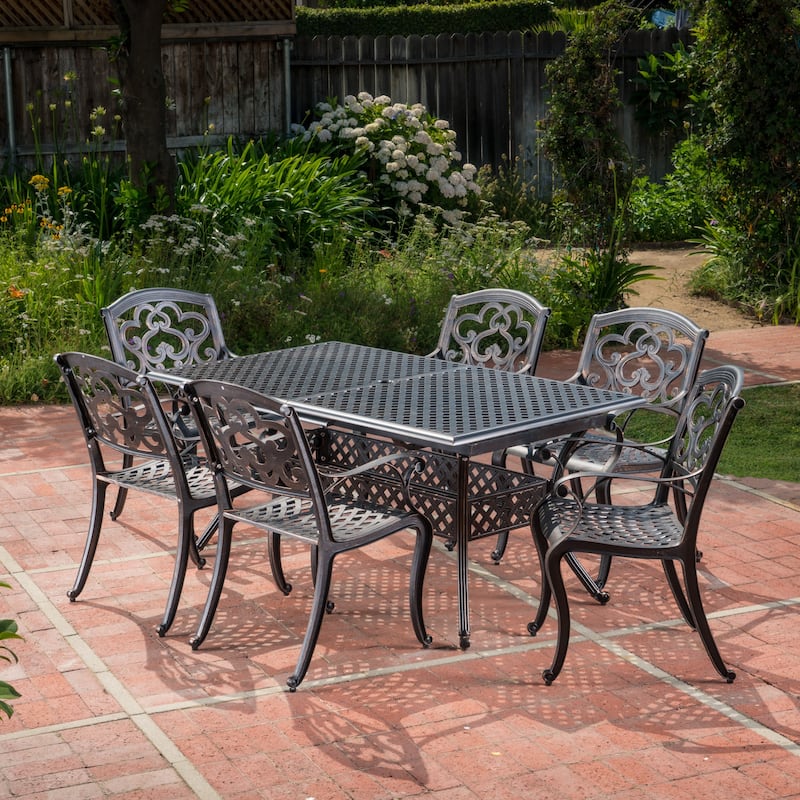 Abigal Outdoor Copper Cast Cast Aluminum Rustic Dining Collection by Christopher Knight Home - N/A - 7 Piece Set