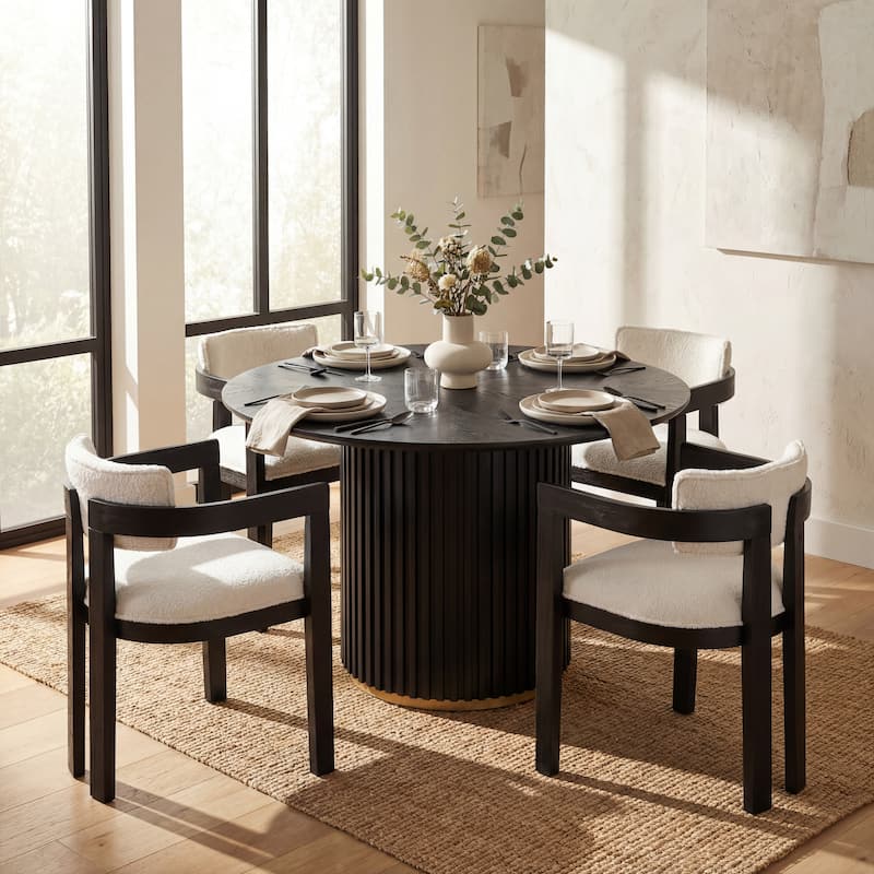 Christopher Knight Home - Modern 5-Piece Wooden Dining Set with Upholstered Linen Chairs