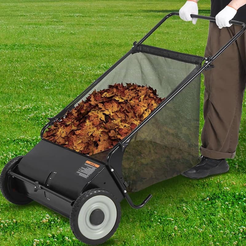 21 Inch Manual Push Lawn Sweeper, 3.5 Cu. Ft. Hopper Capacity Grass Sweeper for Grass Clippings, Leaves, Garden - Black