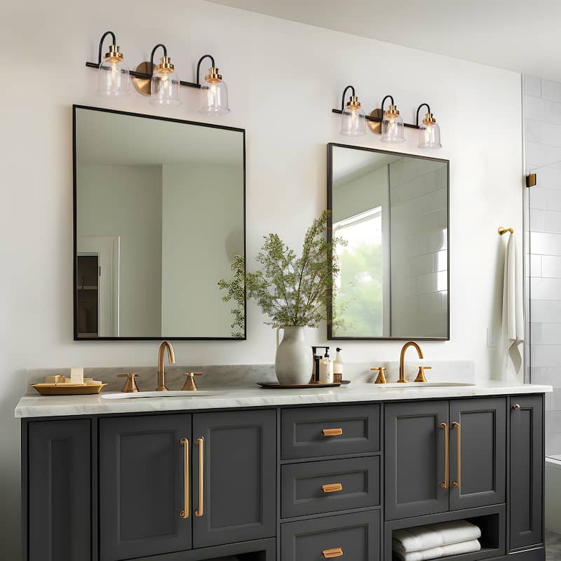 Kesa Modern 2/3-Light Black Gold Bathroom Vanity Lights Seeded Glass Bell Wall Sconces