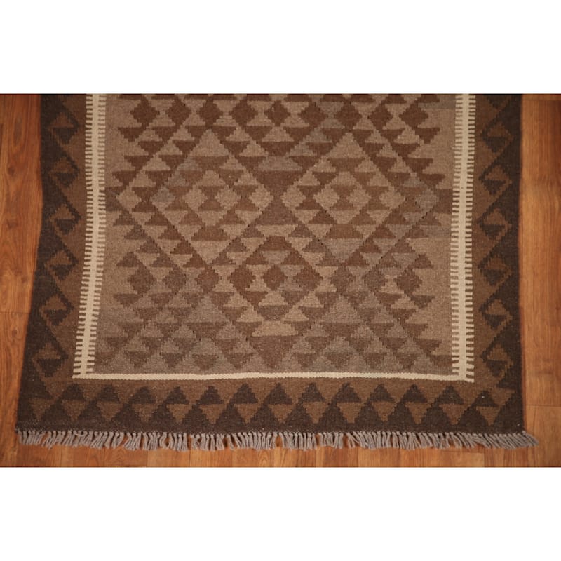 Hand-woven Geometric Kilim Rug Reversible Wool Foyer Carpet - 3'3" x 5'1"