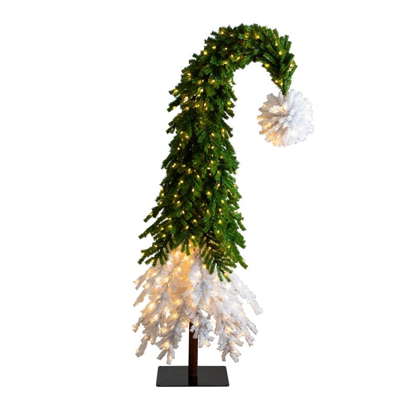 Pre-Lit Santa's Hat Artificial Pine Christmas Tree with Stand - 9’ - Warm White LED Lights - 9 Foot