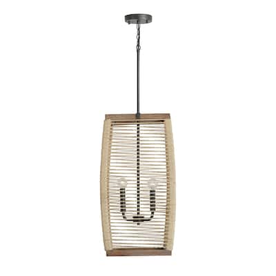 Jacob 4-light Grey Wash/ Iron Silk/ Rattan Foyer Pendant