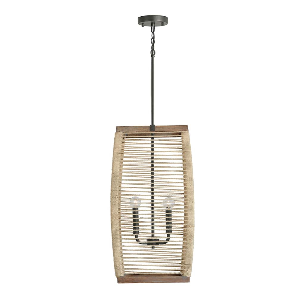 Jacob 4-light Grey Wash/ Iron Silk/ Rattan Foyer Pendant
