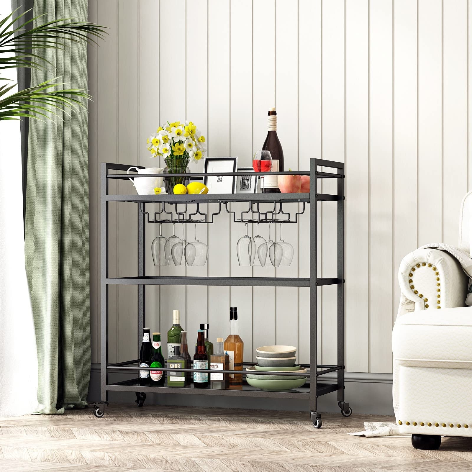 Kitchen Bar Cart With Hanging Wine Glasses Bar Carts For The Home
