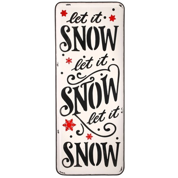 24" Black, White, and Red Metal Enamel Let It Snow Christmas Sign. Opens flyout.