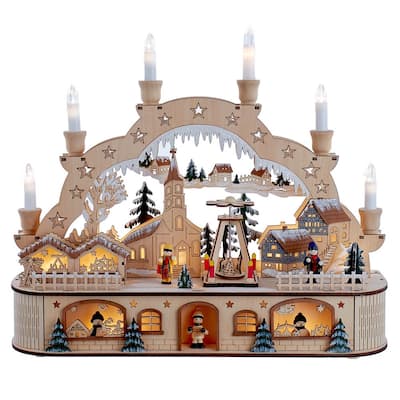Kurt Adler 14.17-Inch Wooden Light-Up Musical Santa Christmas Village