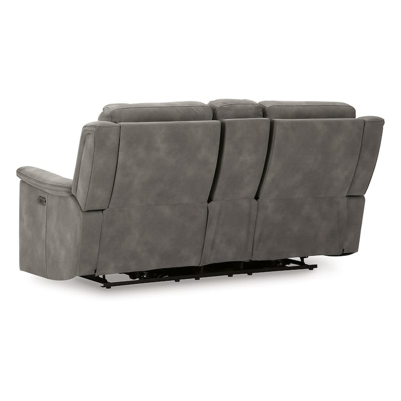 Corbin Power Recliner Loveseat in Slate Gray Faux Leather w Cupholders