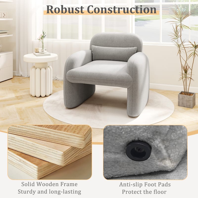 Gymax 2PCS Modern Accent Chair Sherpa Fabric Upholstered Armchair w/