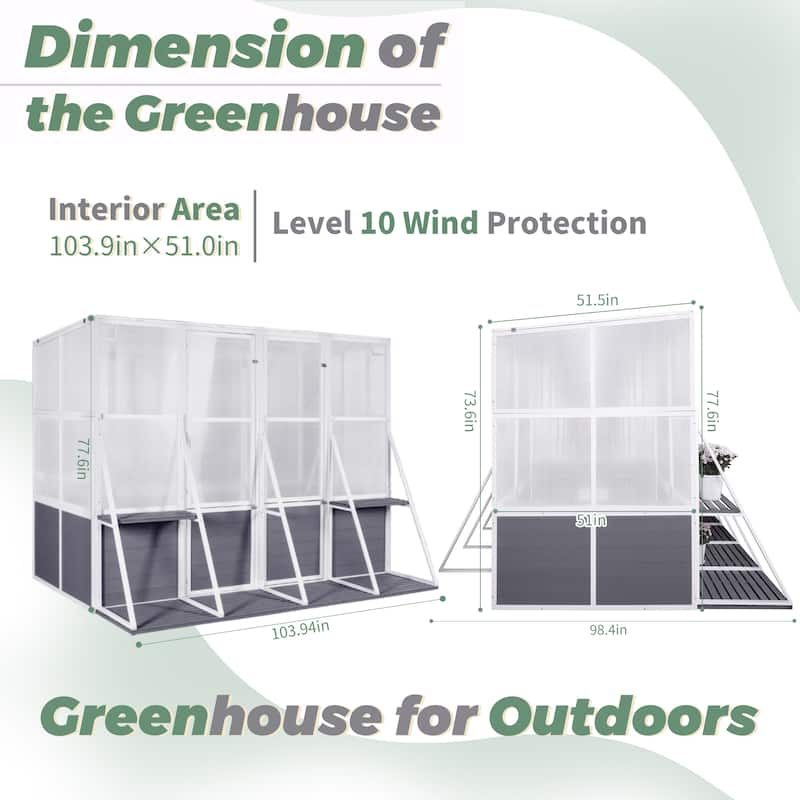 Large Greenhouse, Heavy Duty Walk-in Green House for Outside - 103.9''X98.4''X77.6''