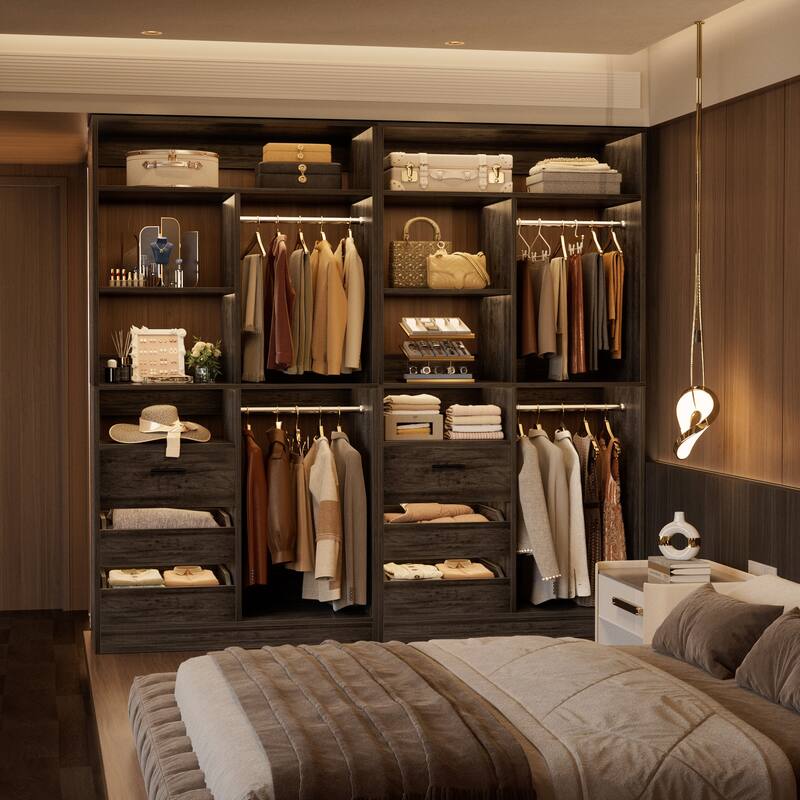 36" Freestanding Closet System With 3 Drawers and 2 Hanging Rods,Multi-Purpose Wardrobe Closet Rack