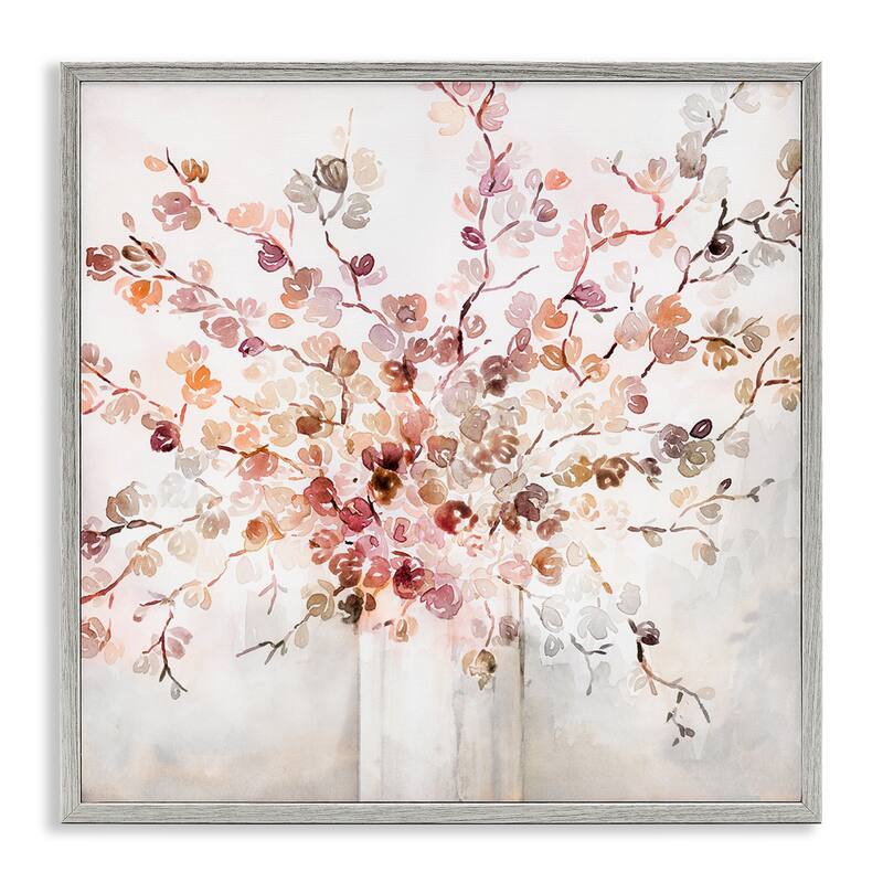 Stupell Abstract Warm Floral Vine Bouquet Expressive Red Flowers Framed Wall Art - 17 x 17 - Grey