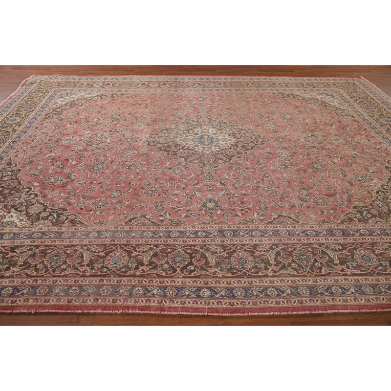Distressed Mashad Persian Vintage Area Rug Hand-knotted Wool Carpet - 9'9" x 12'7"