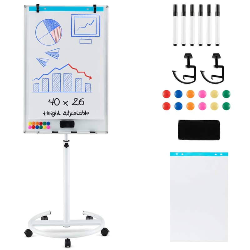 Costway Mobile Whiteboard 40" x 26" Height Adjustable Magnetic Dry - See Details - White