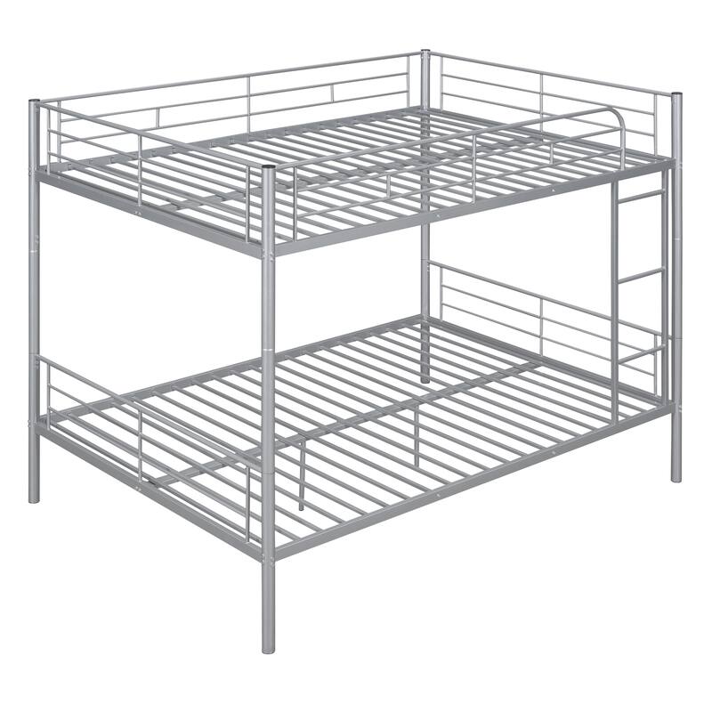 Full Over Full Metal Bunk Bed with Chrome Finish, Space-Saving Design, Sturdy Iron Frame