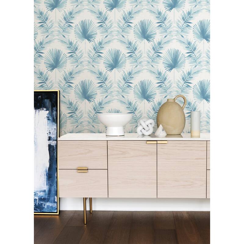 A-Street Prints Calla Blue Painted Palm Wallpaper