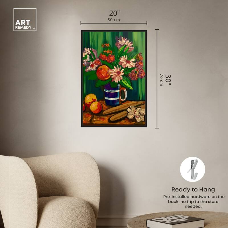 Art Remedy Floral Vase And Fruits Framed Flowers In Vase Paintings