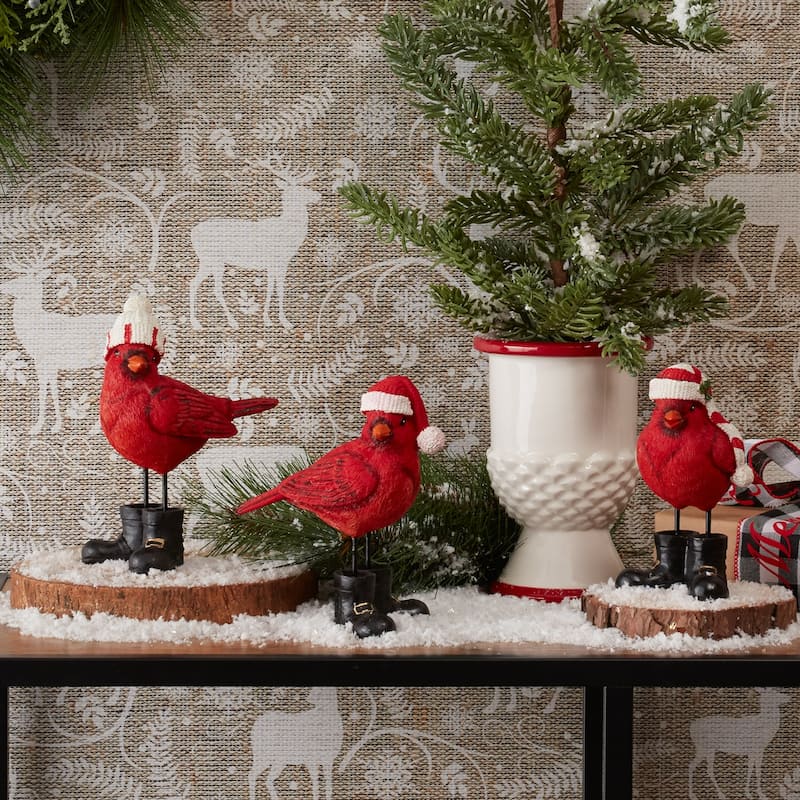 Set of 3 Cardinal with Boots Christmas Tabletop Figurine 6.5"