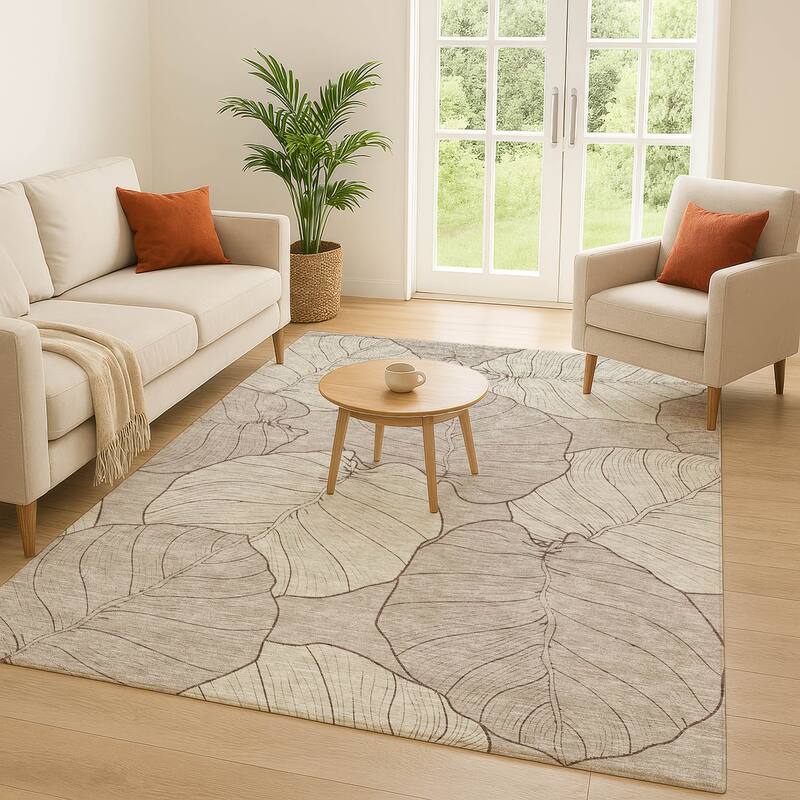Machine Washable Indoor/ Outdoor Tropical Floral Chantille Rug