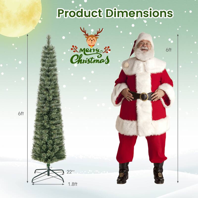 Gymax 6/7 FT Pre-Lit Artificial Christmas Tree Slime Pencil Christmas