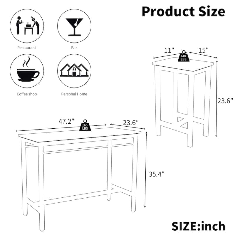 5-piece modern kitchen table with four bar stools Bar table set 5PC,metal frame and MDF, white oak,47.5''L x 23.7''W x 35.5''H