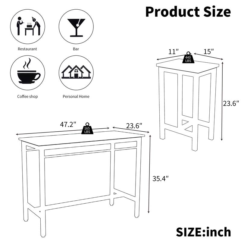 Modern 5-Piece Dining Set with Rectangular Metal Frame Table & 4 Bar Stools