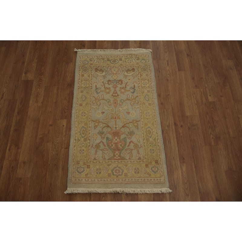Hand Knotted Oriental 100% Wool Carpet Traditional Floral Navy Blue & Blues Ziegler Area Rug - 3' 1'' X 1' 10''