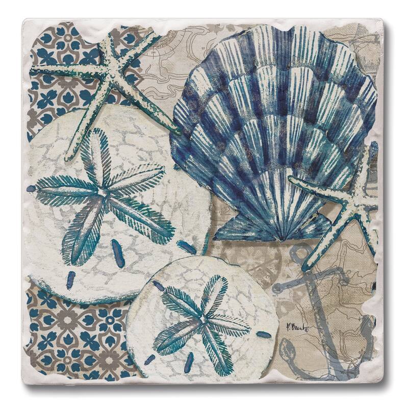 Counterart Absorbent Stone Coasters - Tide Pool Shells - Set of 4 - 4x4x1.202