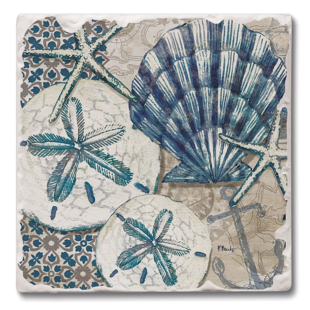 Counterart Absorbent Stone Coasters - Tide Pool Shells - Set of 4 - 4x4x1.202