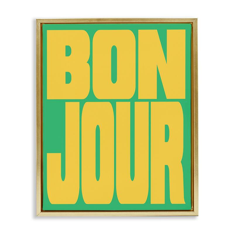 Stupell Bonjour Yellow & Green Framed Floater Canvas Wall Art Design By House of Lulu - 25 x 31 - Gold