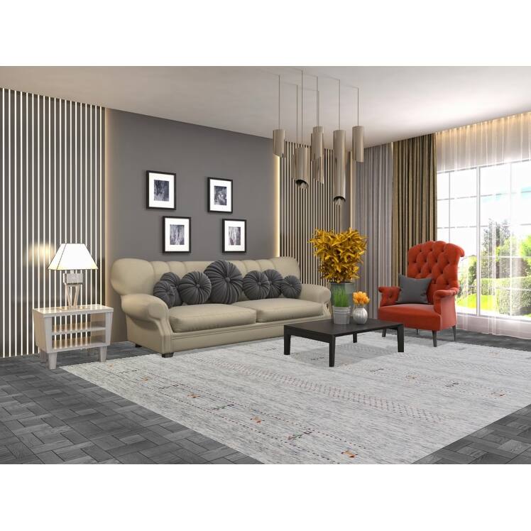Hand Knotted Oriental 100% Wool Carpet Tribal Animal Pictorial Greys & Charcoal Gabbeh Area Rug - 9' 11'' X 8' 1''