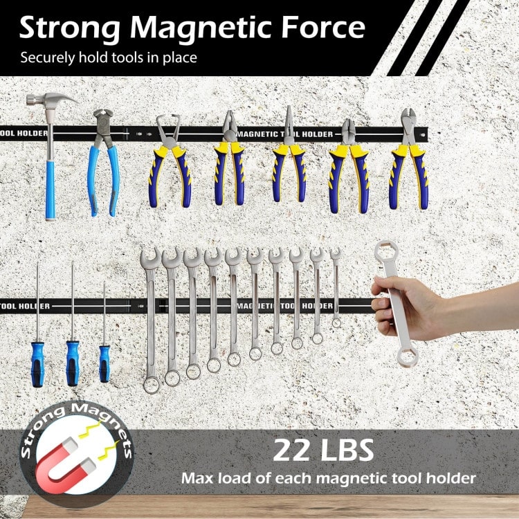 Carbon Steel Magnetic Tool Holder Set with 6 Strips - 18” x 1” x 0.5”