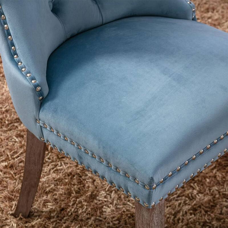 Set of 2 Velvet Dining Chairs,Tufted Solid Wood Armless Chairs Accent Chair with Nailhead Trim and Back Ring Pull