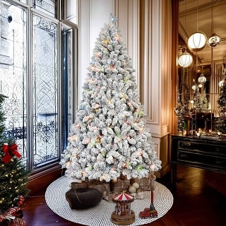 Flocked Christmas Tree with Pine Cones and Colorful Lights