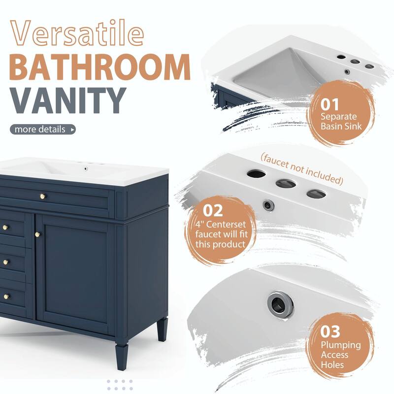 36'' Bathroom Vanity with Top Sink - Modern Storage Cabinet with Mirror