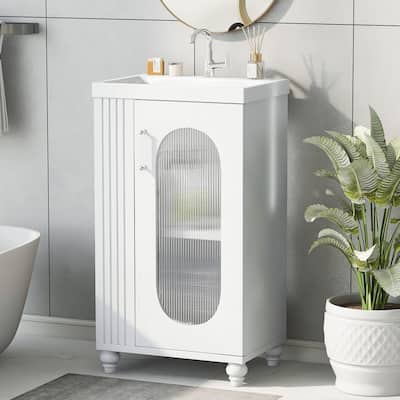 20 inch Freestanding Bathroom Vanity Set in White with Integrated Ceramic Sink