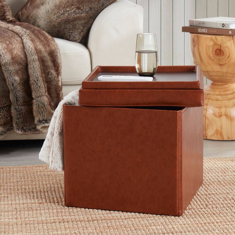 Foldable Tufted Square Storage Ottoman with Table Top Lid