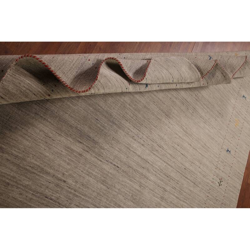 Tribal Gabbeh Indian Rug Hand-Knotted Oriental Beige Wool Carpet - 7'11"x 9'9"