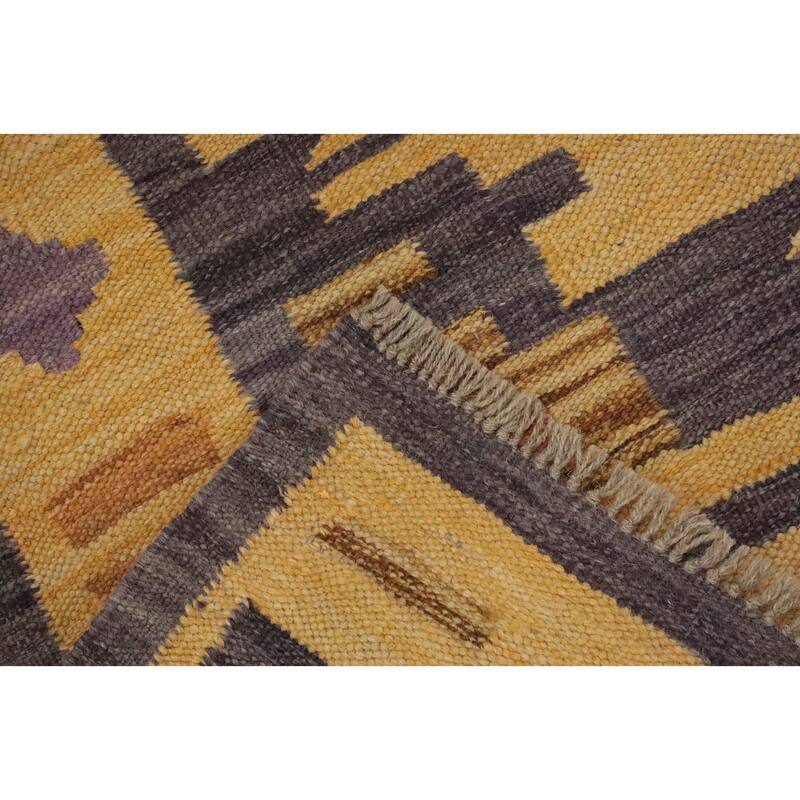 Hand Woven Oriental 100% Wool Carpet Southwestern Tribal Yellow & Gold Kilim Area Rug - 5' 1'' X 3' 3''