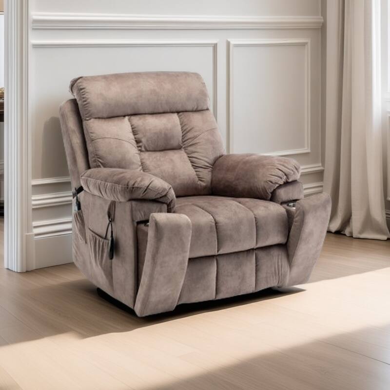 Power Lift Recliner with 8-Point Massage, Lumbar Heat, German OKIN Motor, Stainless Steel Cup Holder, and 10-Minute Setup - Antique brown
