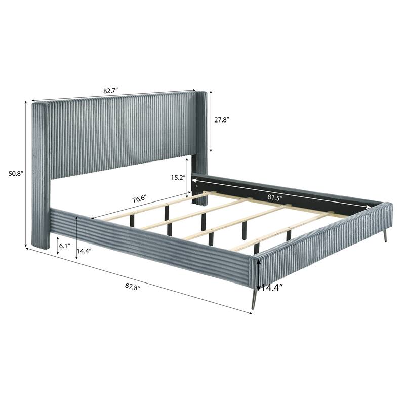 King Size Upholstered Panel Bed Set with 2 Nightstands, Storage Bench and Wingback Headboard
