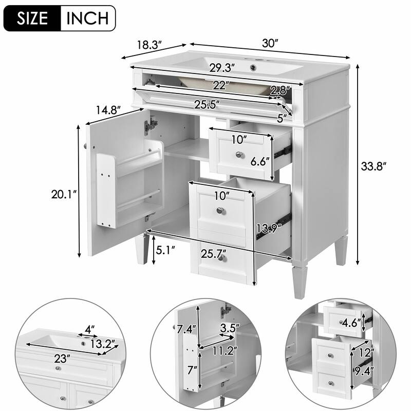 30" Bathroom Vanity with Mirror, Sink, and Storage Cabinet