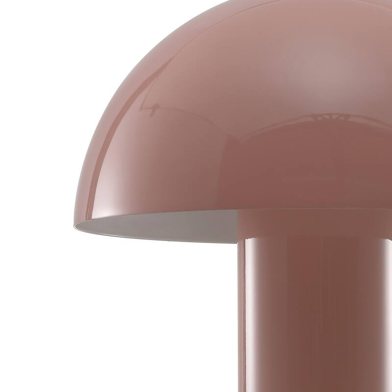 Porcini 10.75" Contemporary Bohemian Rechargeable/Cordless Iron Integrated LED Mushroom Table Lamp, by JONATHAN Y