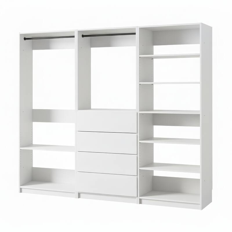 Prosper White Freestanding Walk in Wood Closet System - 94.2"W x 15.7"D x 83" H