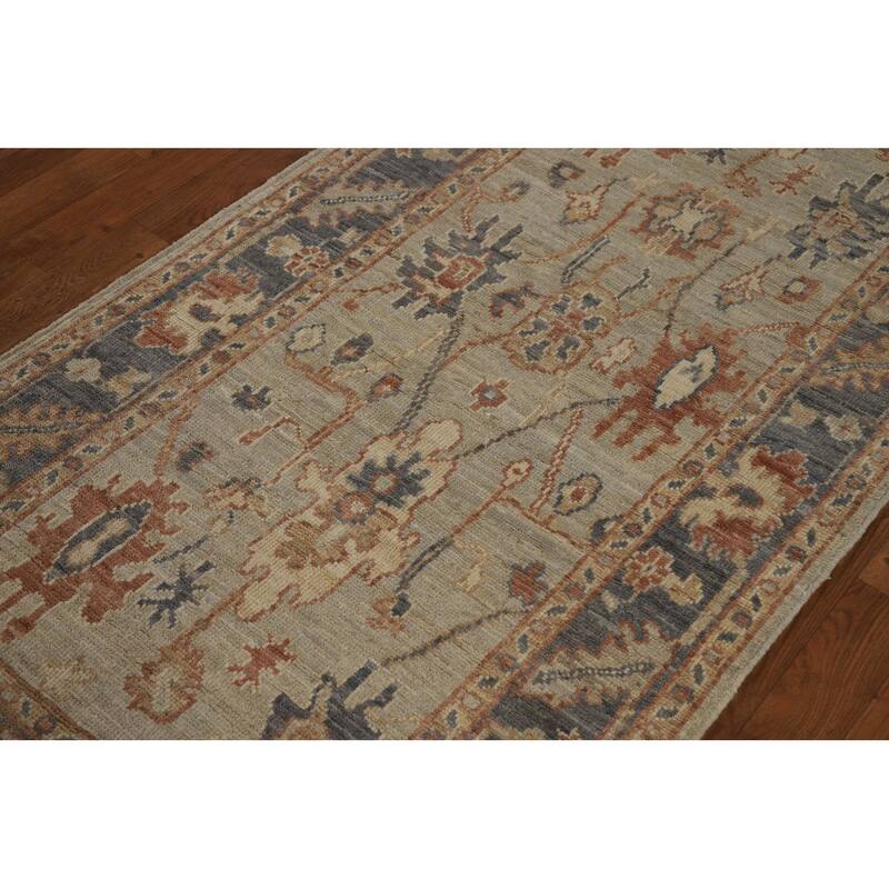 Vegetable Dye Oushak Turkish Runner Rug Handmade Wool Carpet - 3'2" x 10'0"
